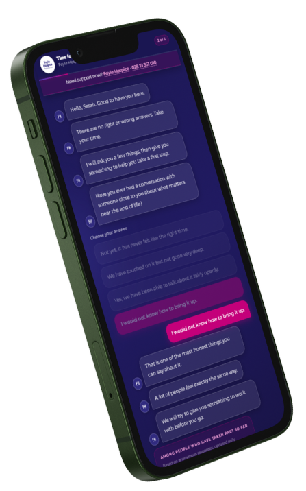 Phone screen showing the personalised conversation starter at the end of Time for a Wee Chat.